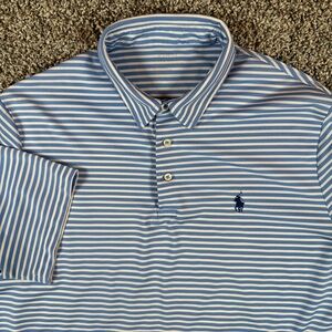 Polo Ralph Lauren Men's Large Blue White Stripe Short Sleeve Performance Polo **
